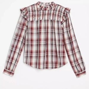 Loft Plaid Smocked Yoke Blouse